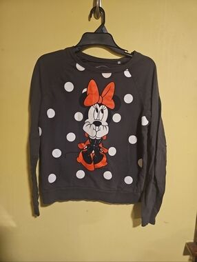Disney Juniors Size Medium Minnie Mouse Grey Crewneck Sweatshirt Polka Dots